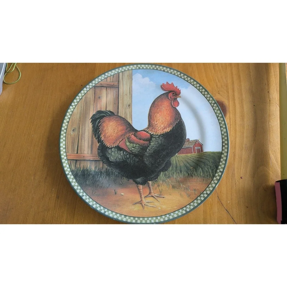 Sakura Evolution David Carter Brown Rooster Melamine Dinner Plate 10‎ Inch Green